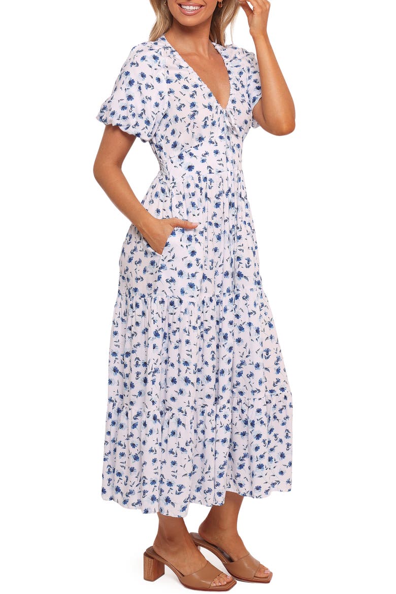 Roberts Floral Puff Sleeve Cotton Midi Dress