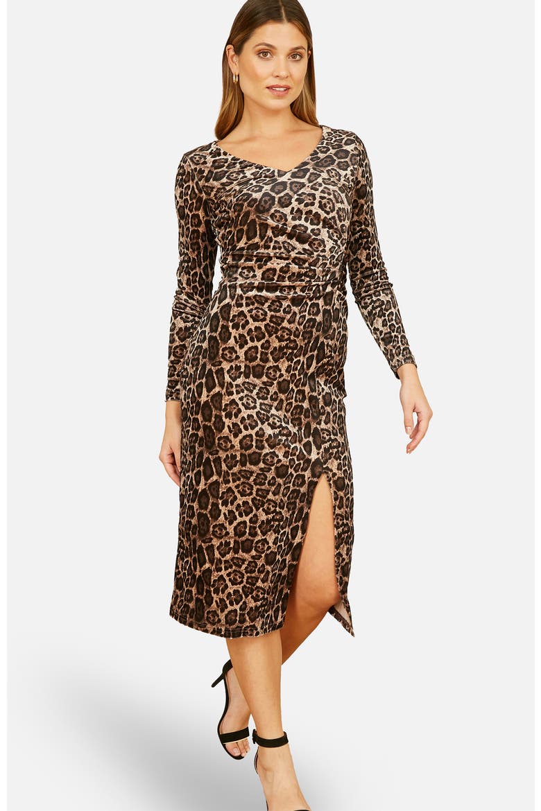 Velvet Long Sleeve Fitted Midi Dress