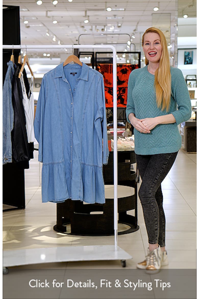 Ruffle Hem Long Sleeve Denim Shirtdress