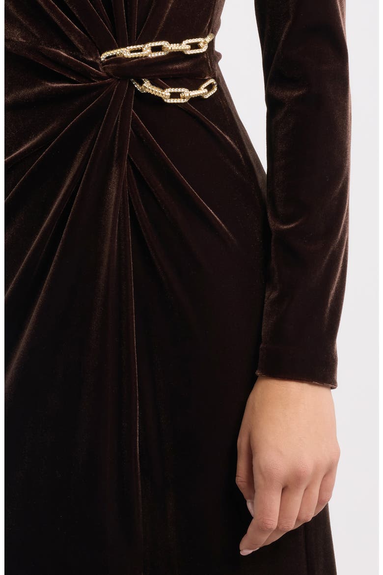 Ruched Long Sleeve Velvet Gown