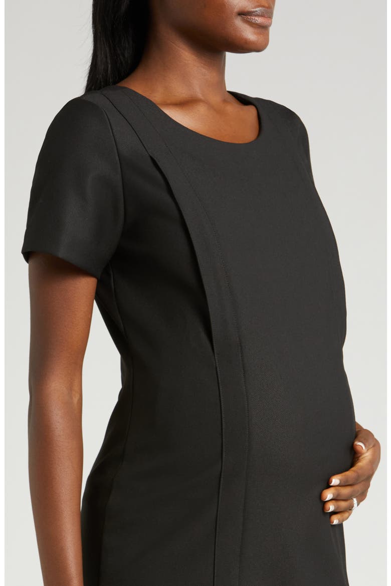Women's Short Sleeve Knee Length Maternity & Nursing Dress in Italian Stretch Suiting Fabric