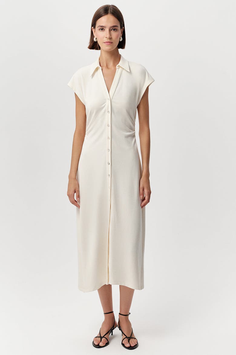 Ursula Collared Gathered Waist Knit Midi Dress