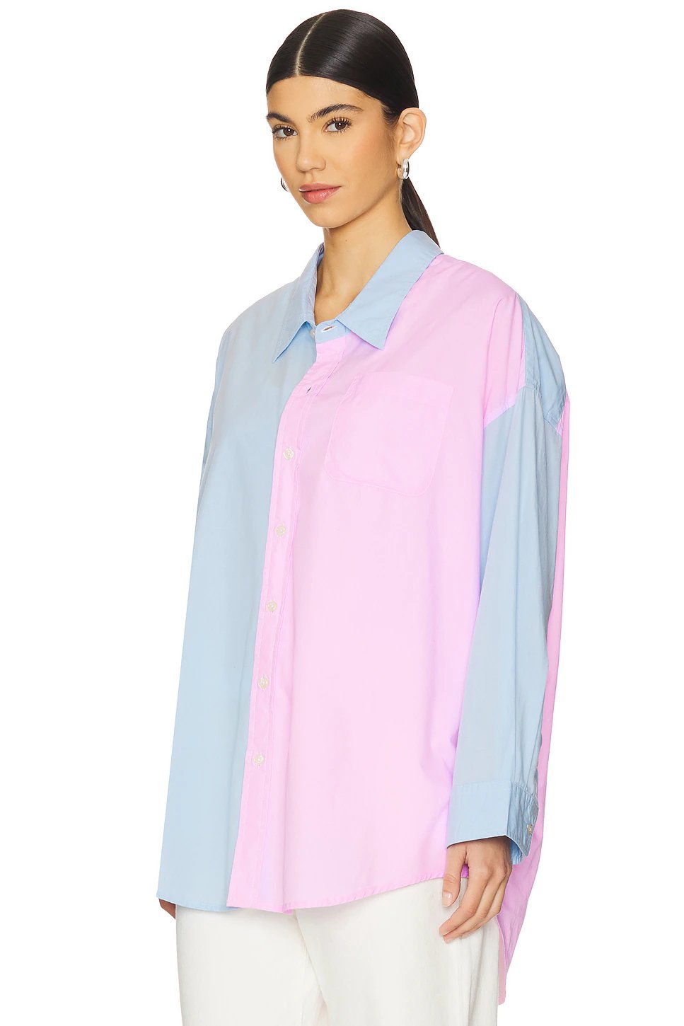 Denimist Button Front Shirt in Light Blue With Pink - Image 3
