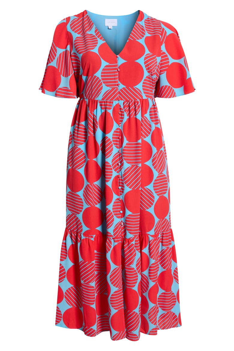 Print Ruffle Hem Maxi Dress