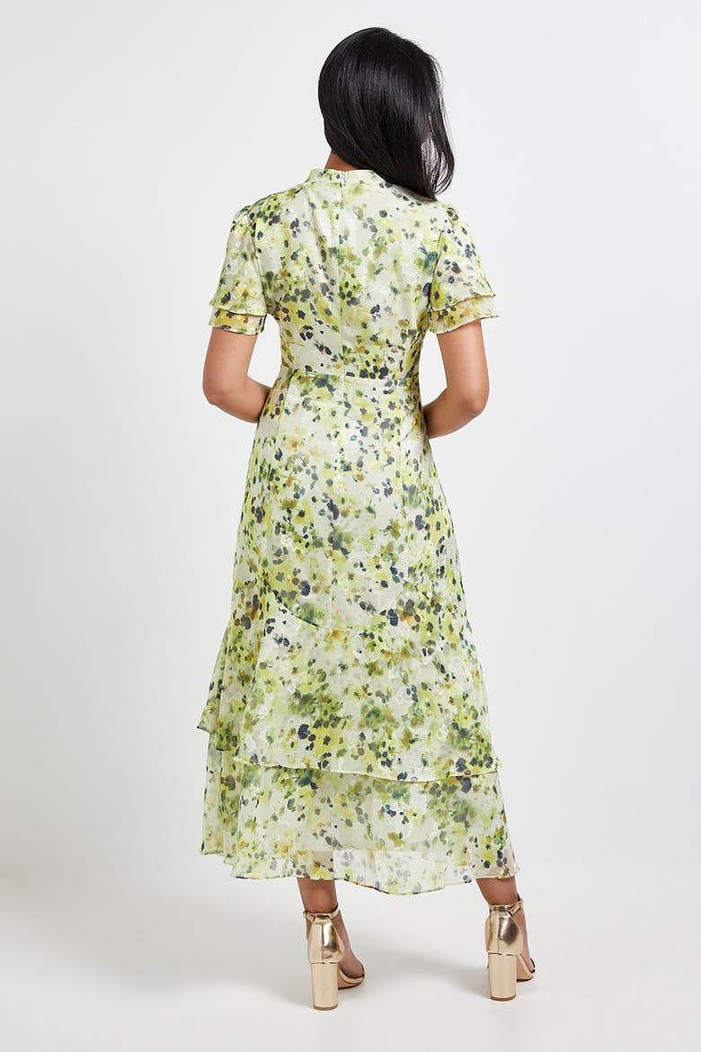 Petite Floral Burn Out Ruffle Midi Dress