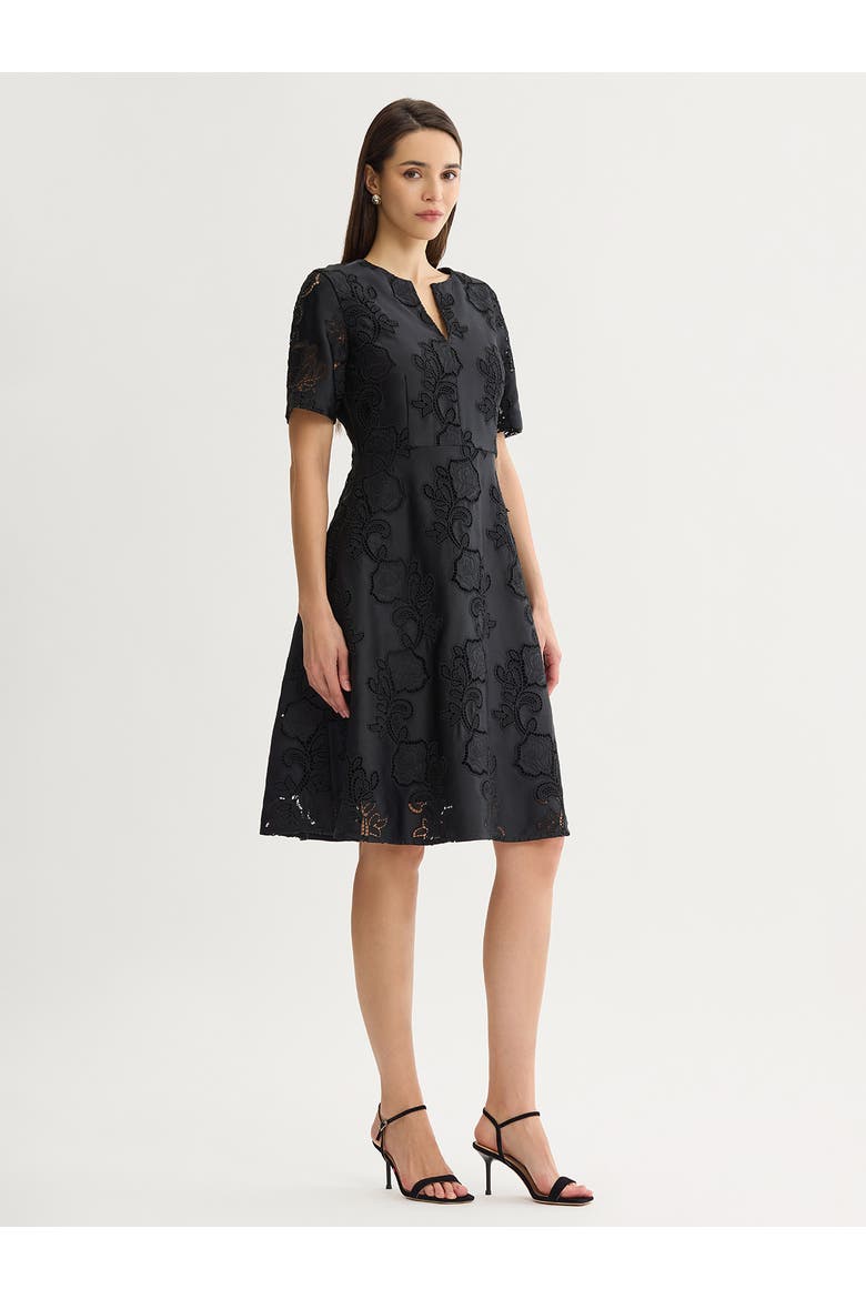 A-Line Floral Eyelet Crepe de Chine Dress