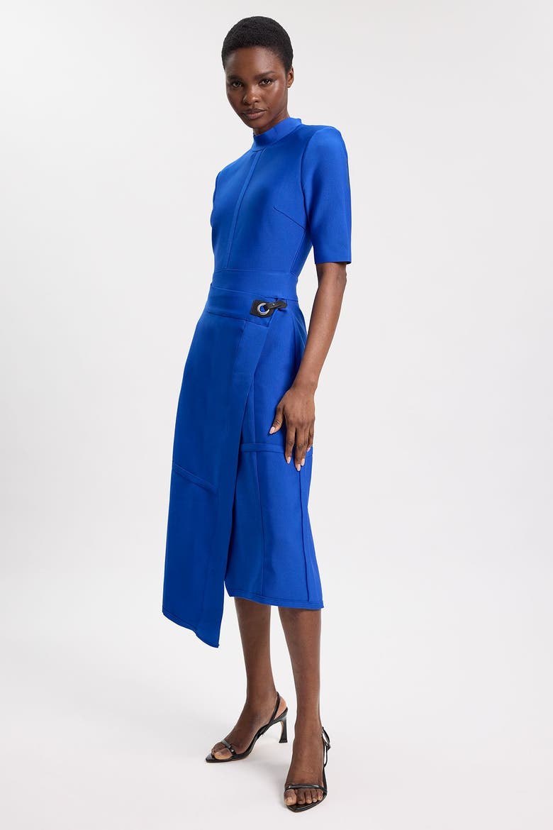 Asymmetric Hem 3/4 Sleeve Midi Dress