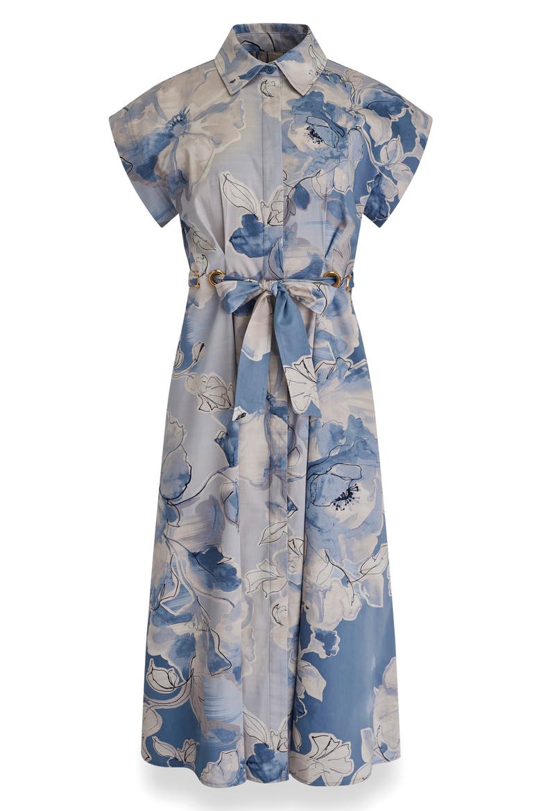 Print Tie Waist Midi Shirtdress