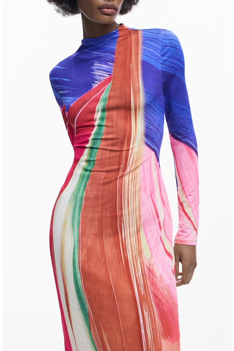 Mock Neck Long Sleeve Midi Dress
