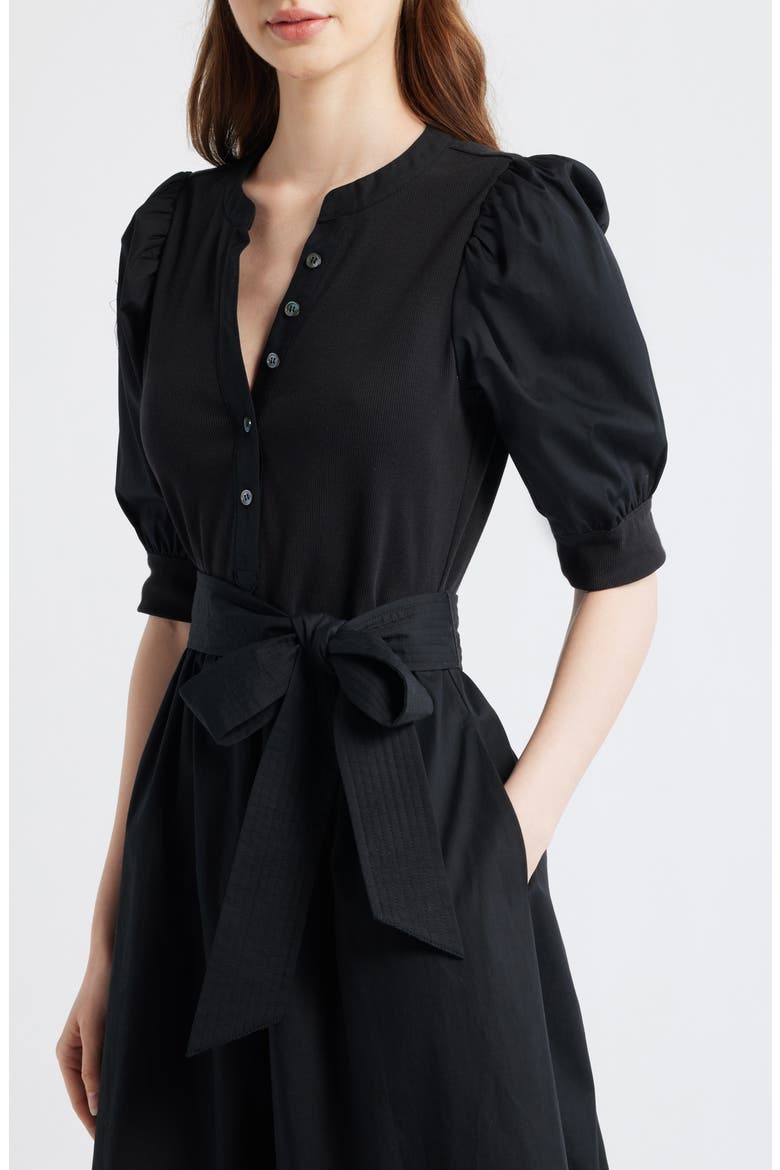 Twofer Mixed Media Belted Midi Dress