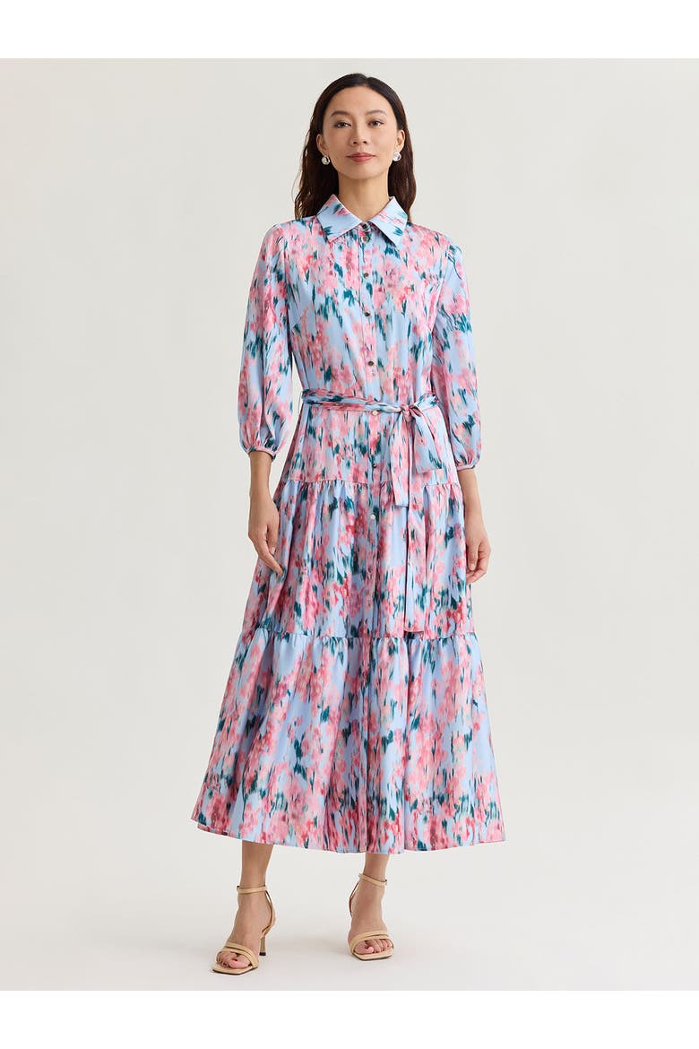 Printed Floral Crepe de Chine Tiered Maxi Dress