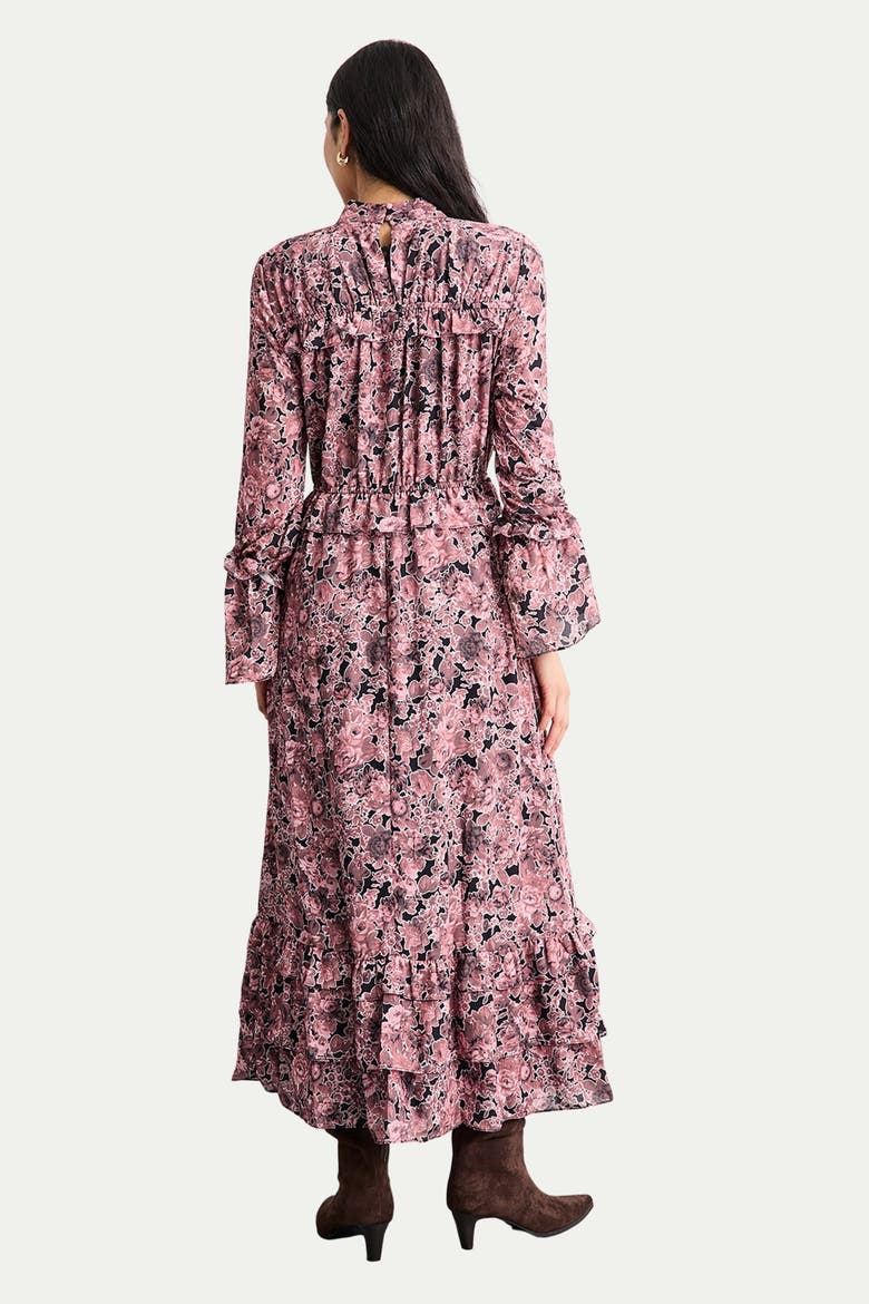 Chiffon Shirred High Neck Midi Dress
