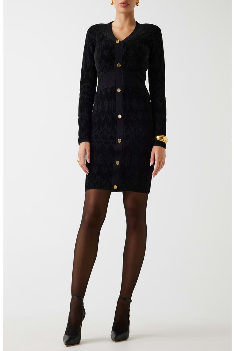 Adele Logo Jacquard Long Sleeve Chenille Sweater Dress