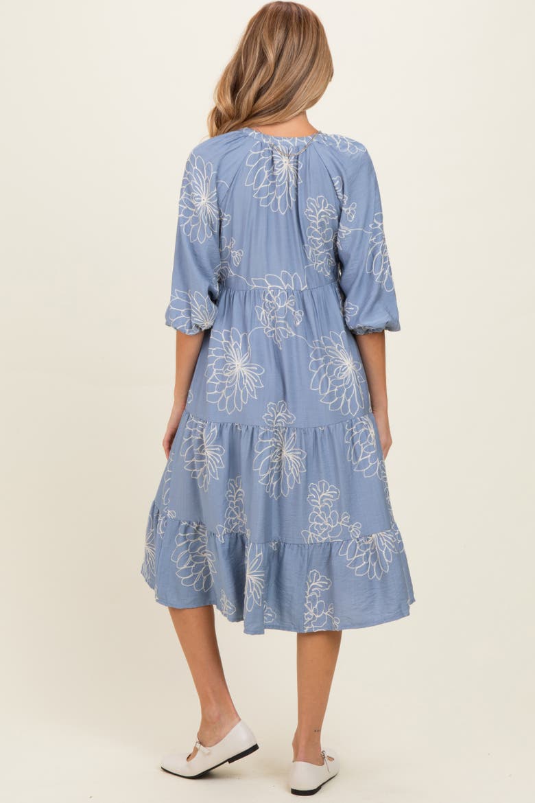 Embroidered Tiered Midi Shirt Dress