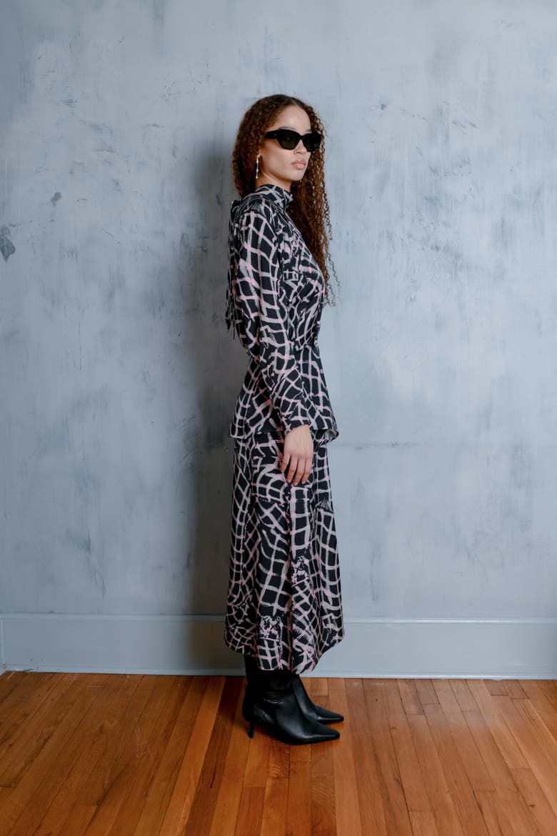 Replete High Neck Tie Silky Dress