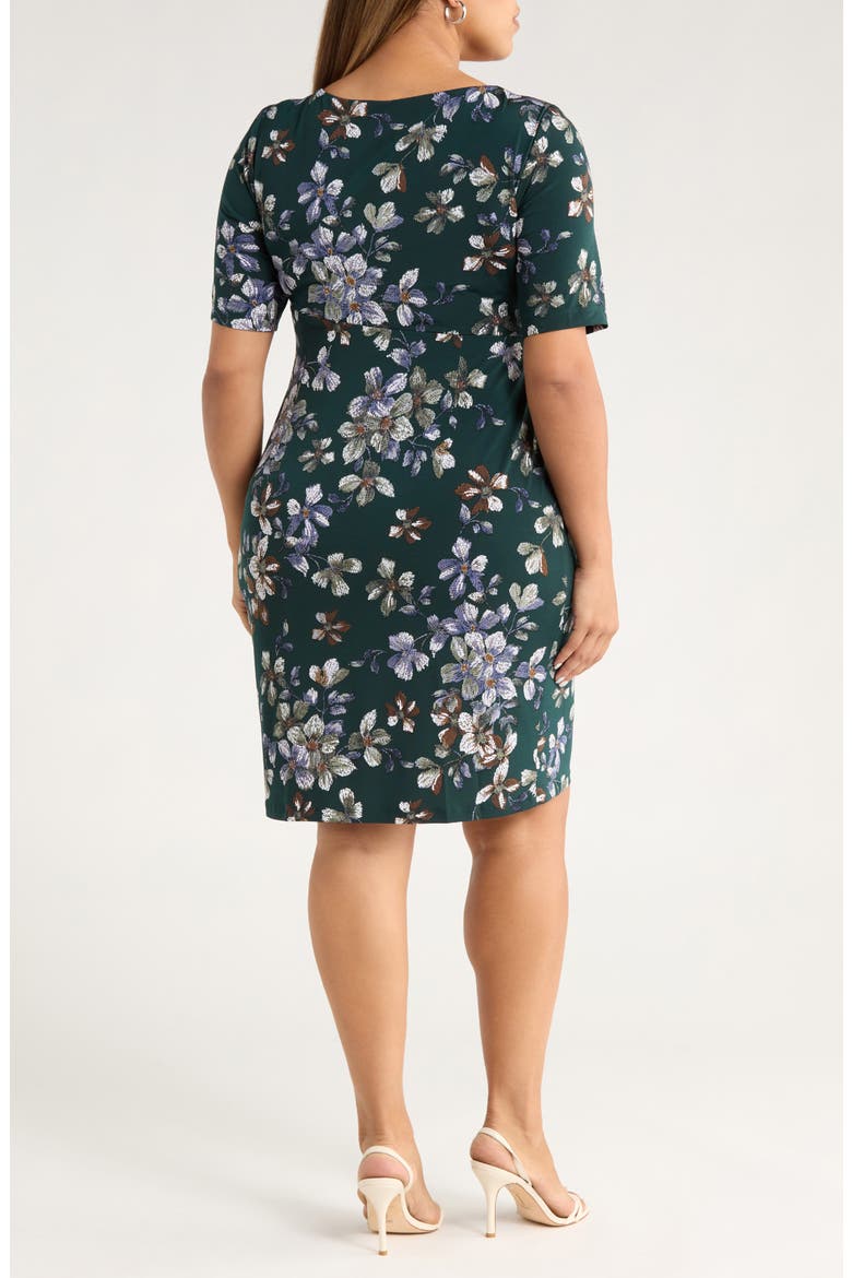 Floral Side Ruched Knit Dress