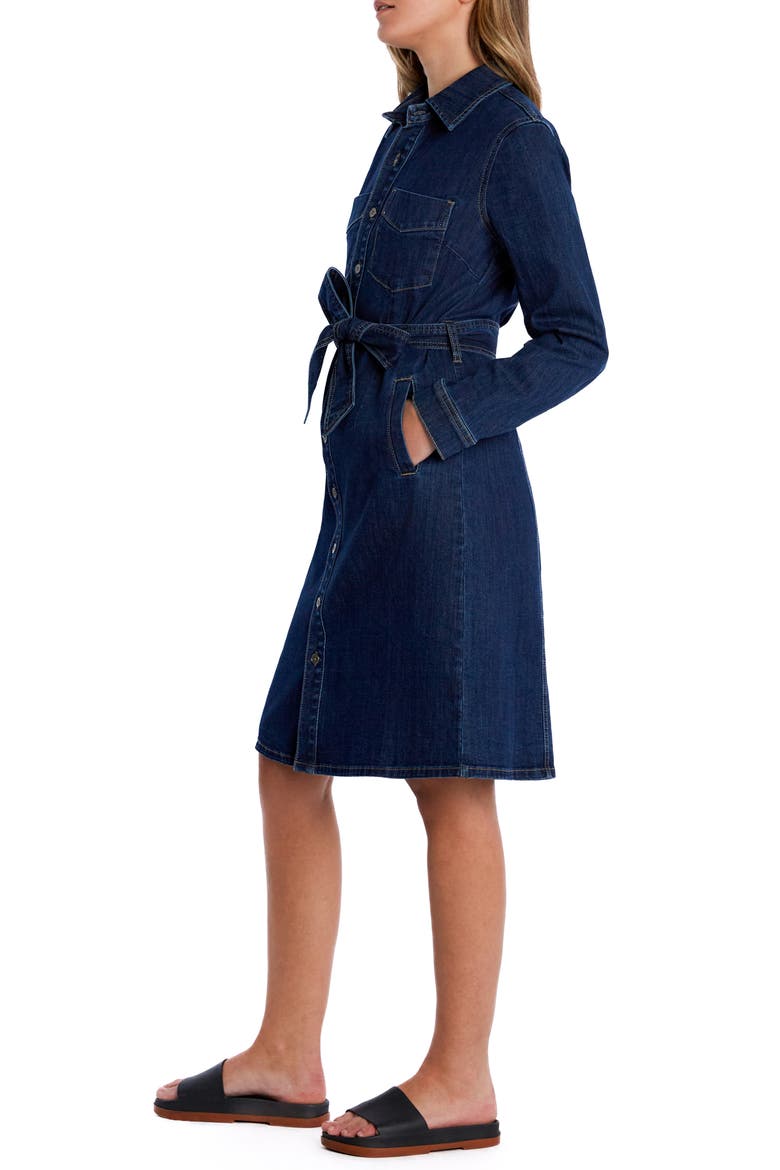 High Up Belted Denim Shirtdress