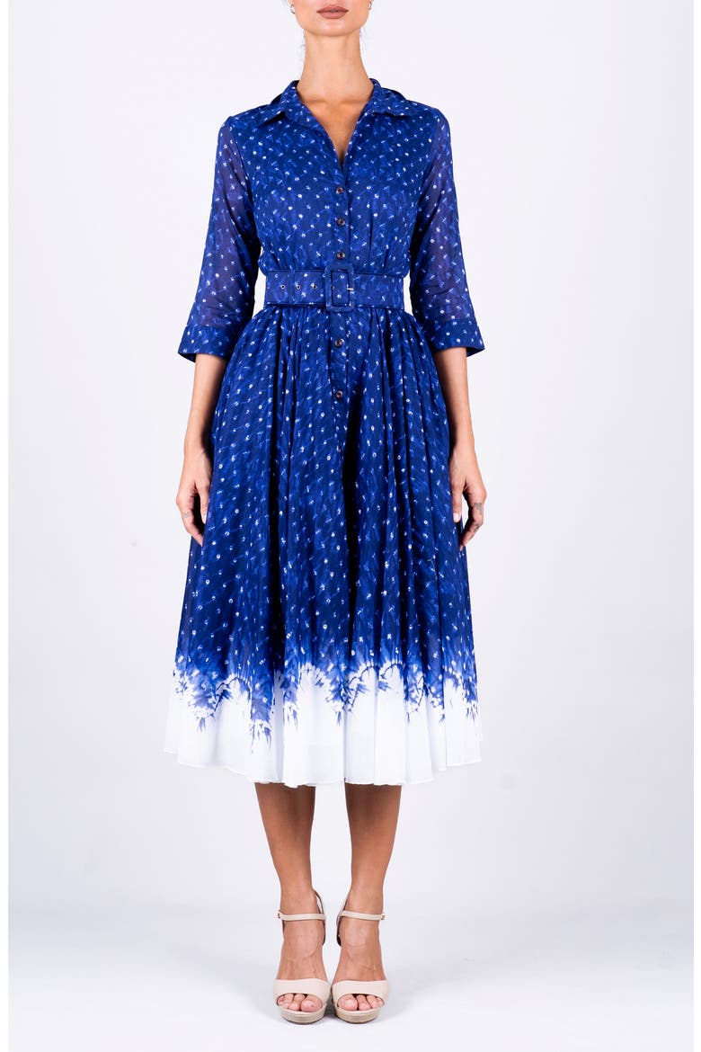 Shibori Midnight Border A-Line Midi Shirtdress