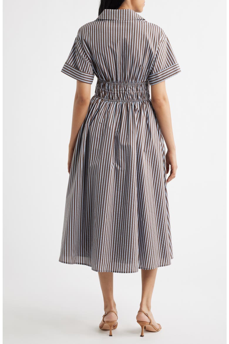 Stripe Short Sleeve Cotton Blend Midi Shirtdress