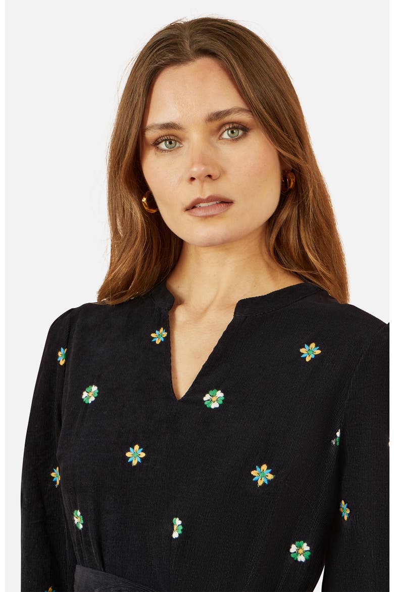 Flower Embroidery Midi Cord Dress