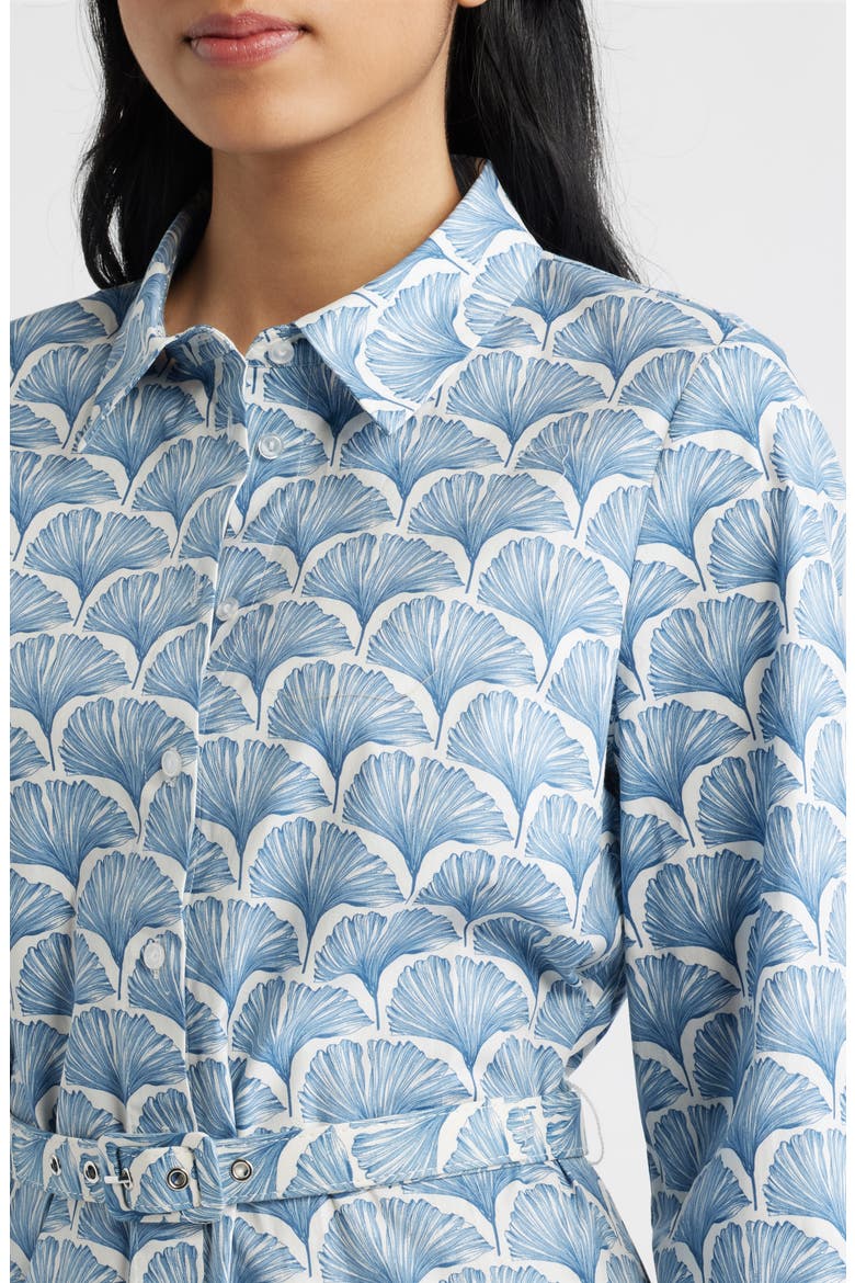 Fan Print Belted Button-Up Shirtdress