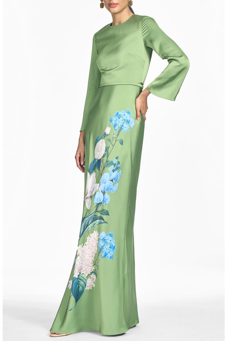 Alex Floral Long Sleeve Satin Crepe Gown