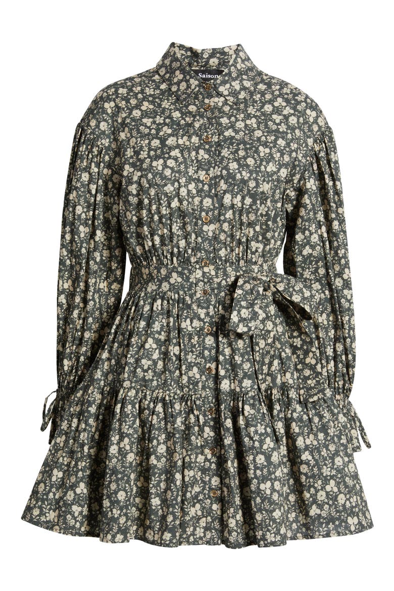 Floral Print Long Sleeve Cotton Shirtdress