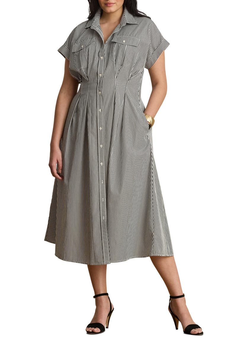 Striped Pleated Broadcloth Midi Shirtdress
