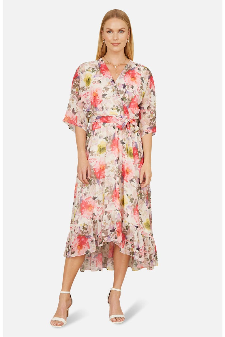 Ruffle-Hem Wrap Midi Dress