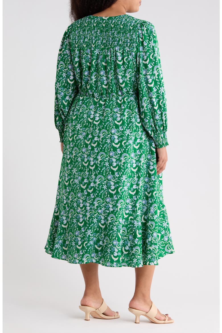 Cabana Floral Keila Long Sleeve Smocked Yoke Midi Dress