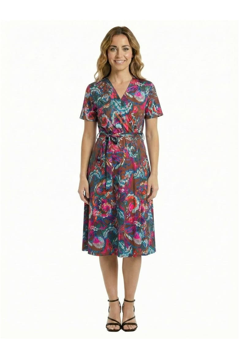 Essential Petite Paisley Print Short Sleeve Tie Waist Midi Dress