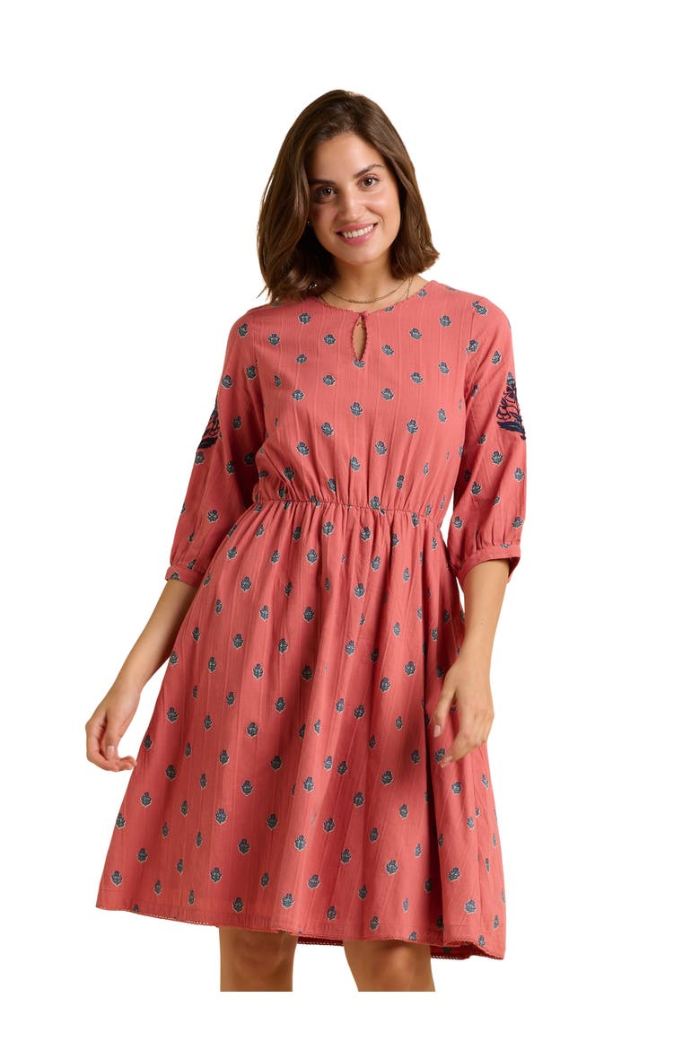 Rolling 3/4 Sleeve Round Neck Midi Dress