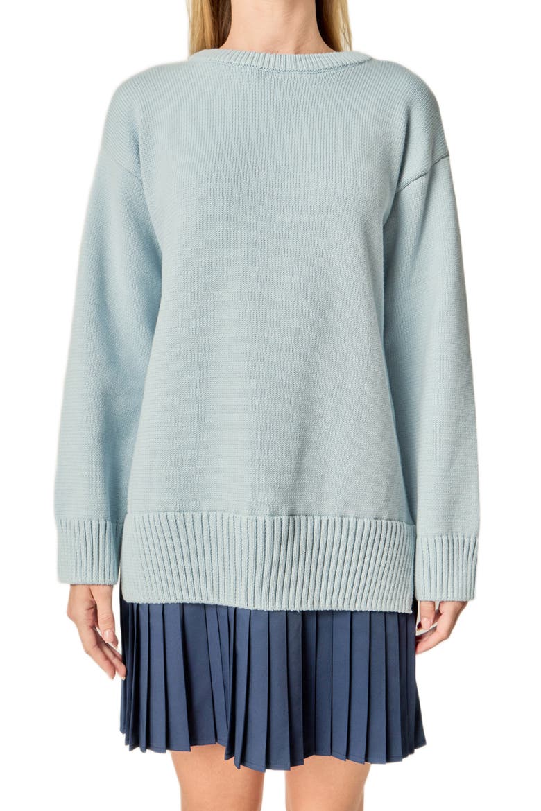 Mixed Media Long Sleeve Pleated Minidress