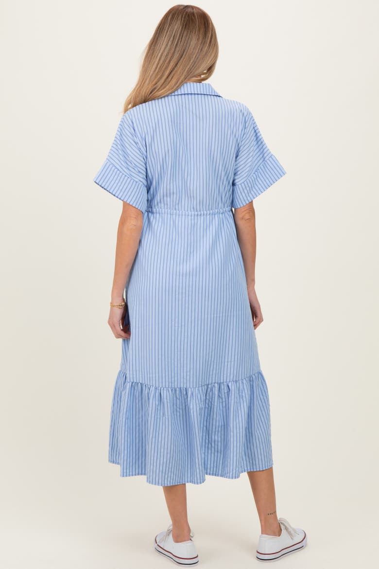 Blue Striped Button Collared Midi Dress