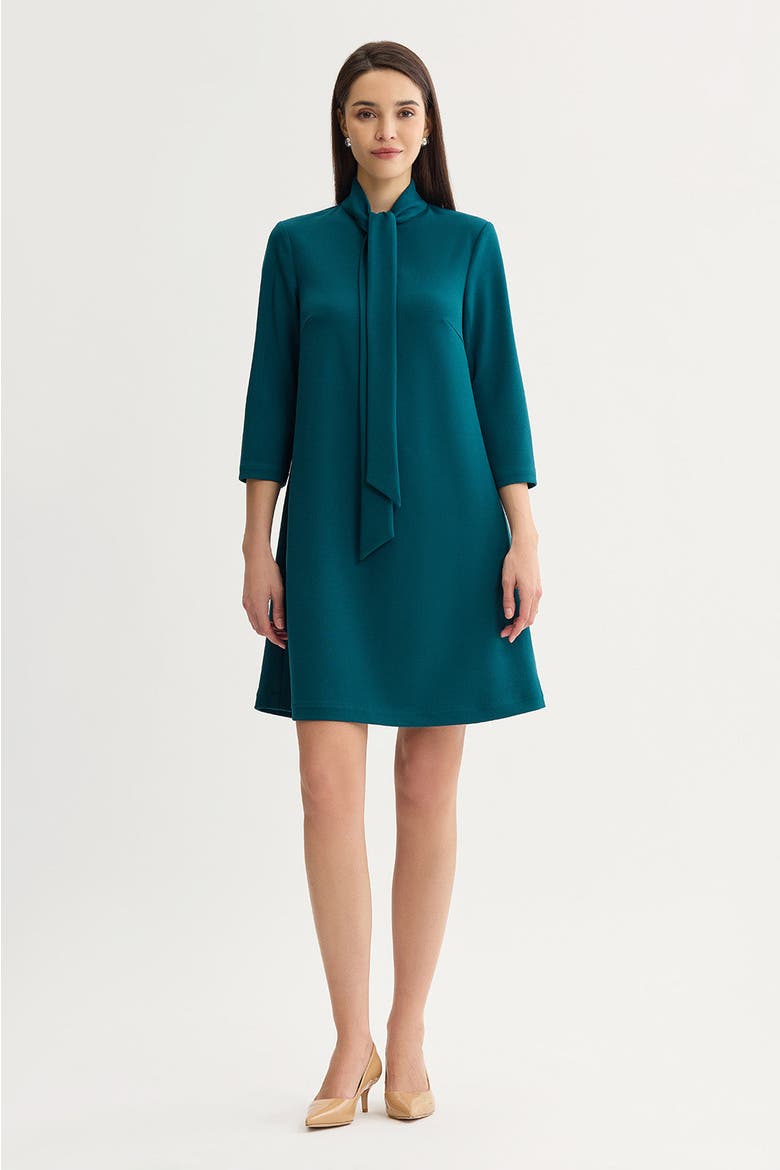 Stretch Deco Crepe Tie Neck Tent Dress