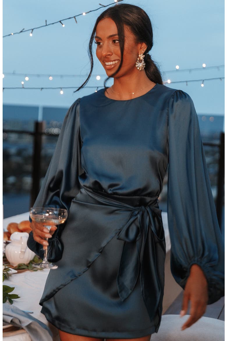 Opal Tie Waist Long Sleeve Satin Minidress