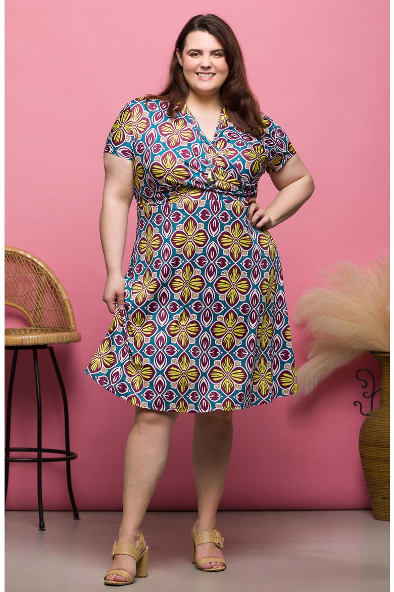 Floral Wrap Front Knit Midi Dress