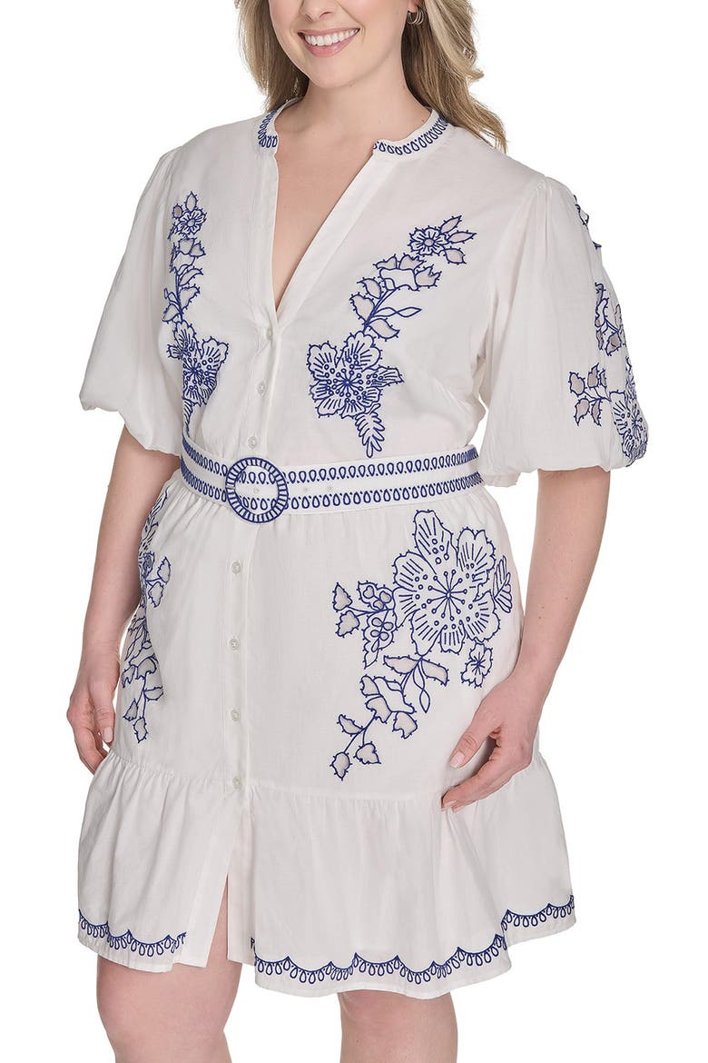 Embroidered Detail Short Sleeve Cotton Shirtdress