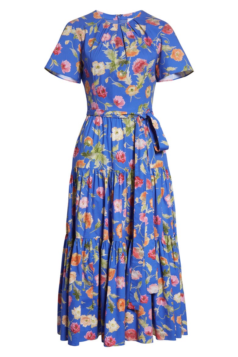 Poppy Print Tiered stretch Cotton Midi Dress