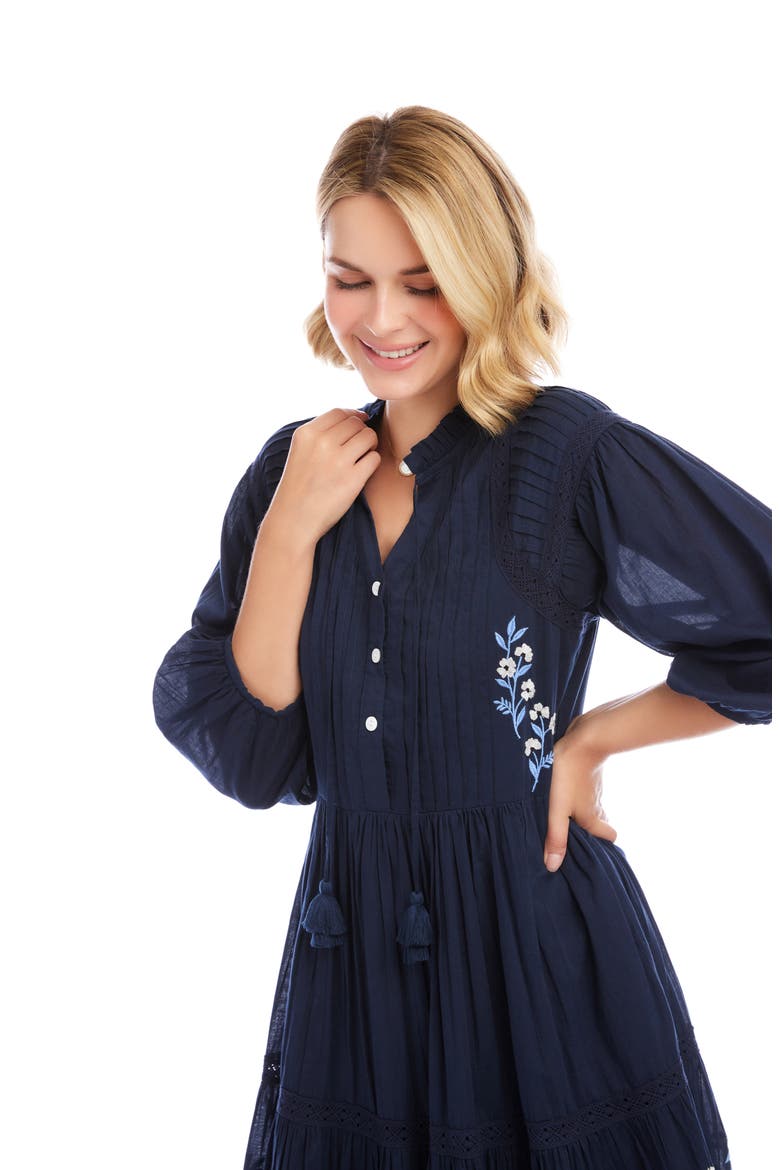Floral Embroidered Tassel Cotton Dress