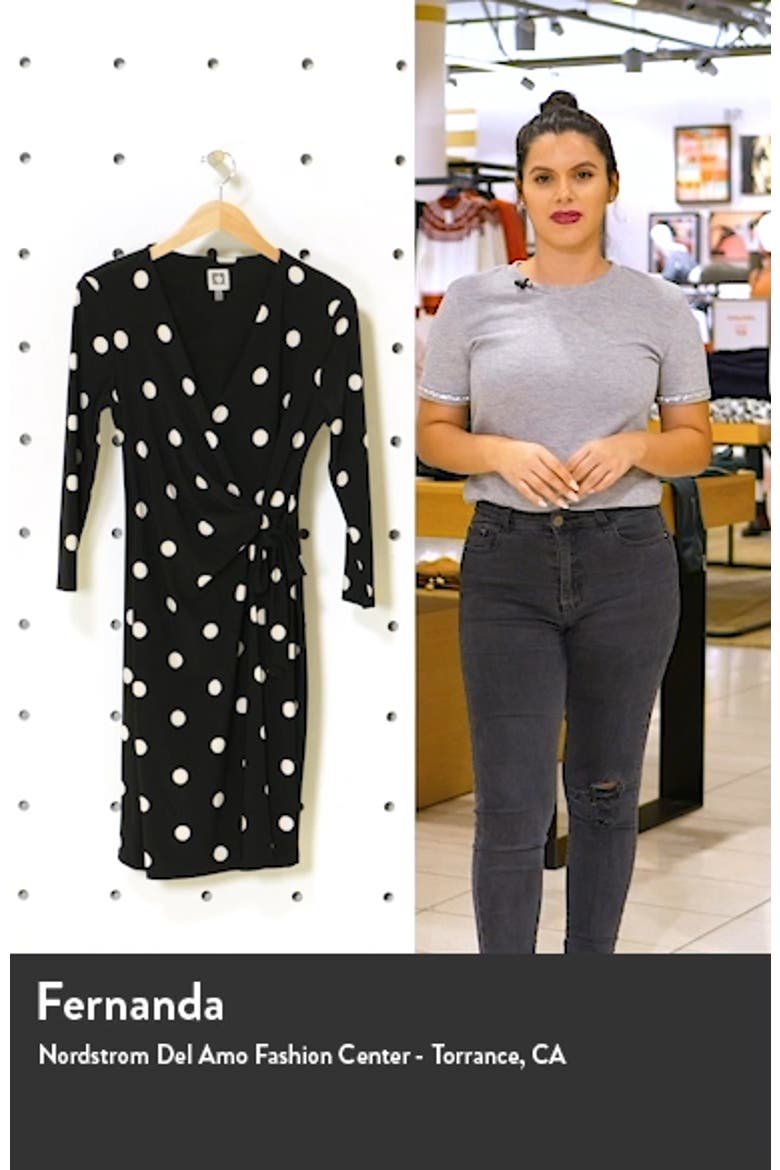 Dot Print Long Sleeve Wrap Dress