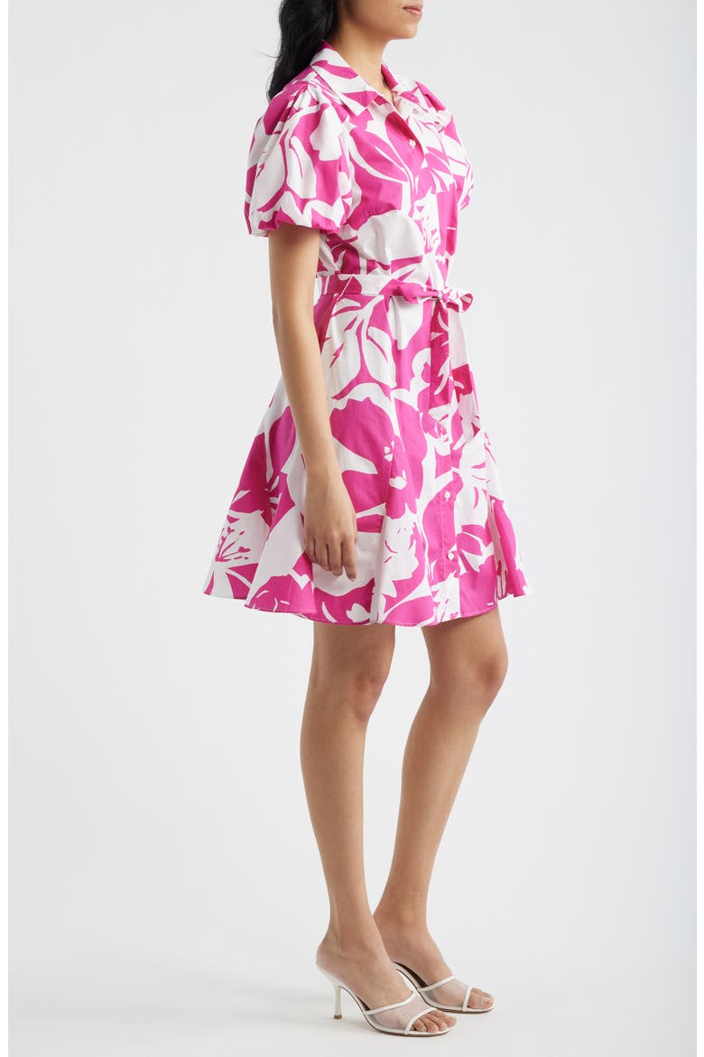 Floral Short Sleeve Cotton Mini Shirtdress