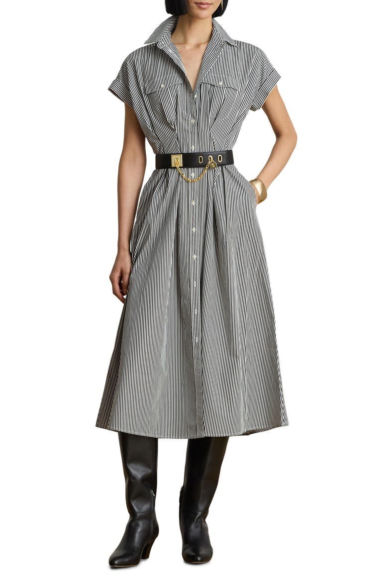 Striped Pleated Broadcloth Midi Shirtdress