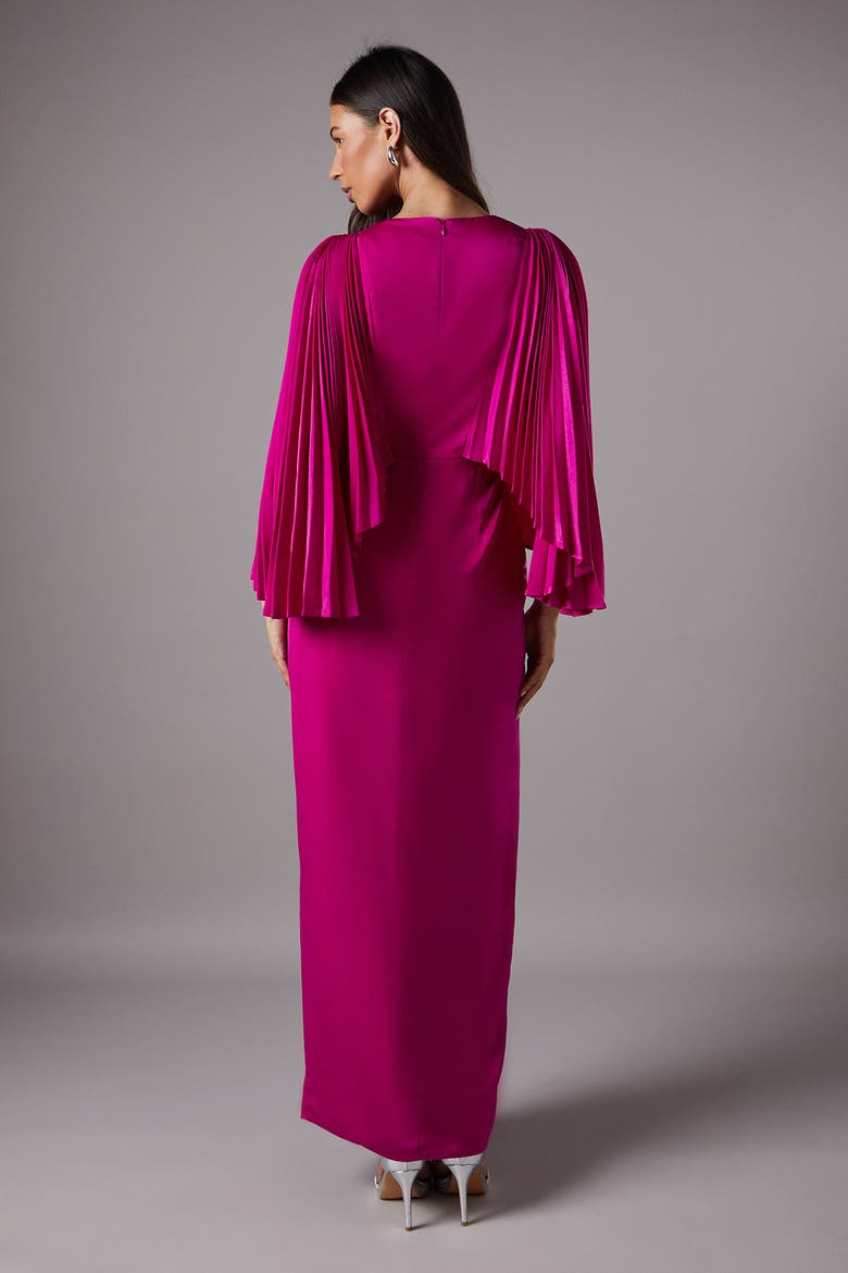 Short Sleeve Pleated Cape Maxi Dress