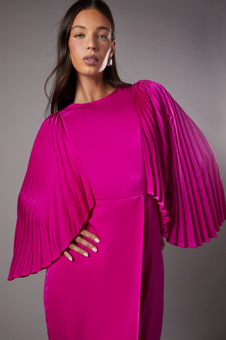 Short Sleeve Pleated Cape Maxi Dress