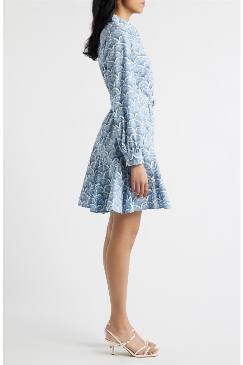 Fan Print Belted Button-Up Shirtdress