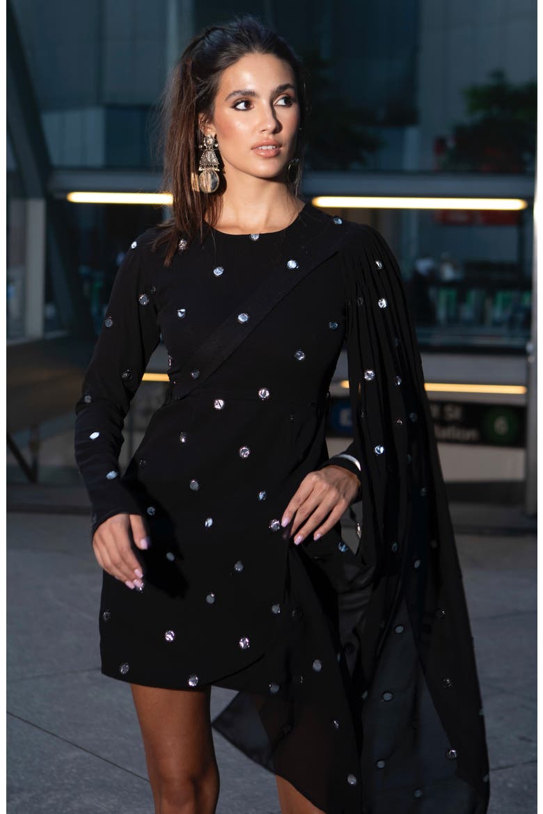 Kaia Long Sleeve Minidress with Removable Drape Belt
