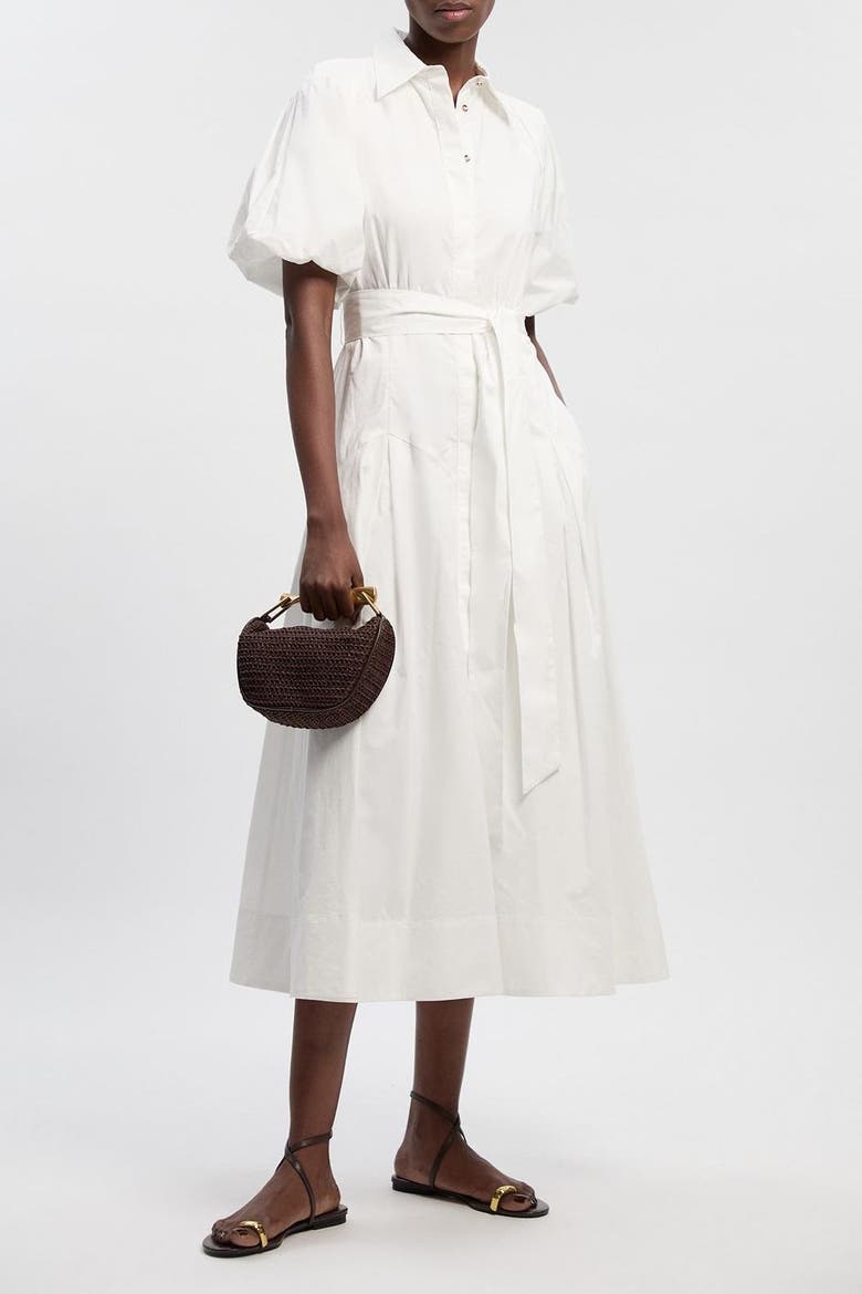 Cotton Puff Sleeve Midi Shirt Dress