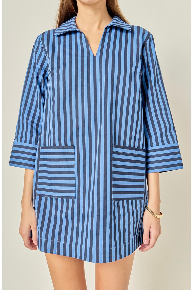Striped Kaftan Collar Minidress