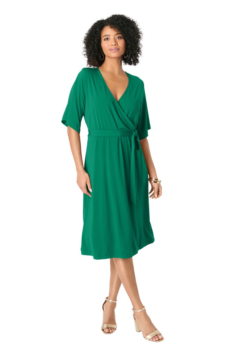 Plus Size Short Sleeve Wrap Fit And Flare Dress